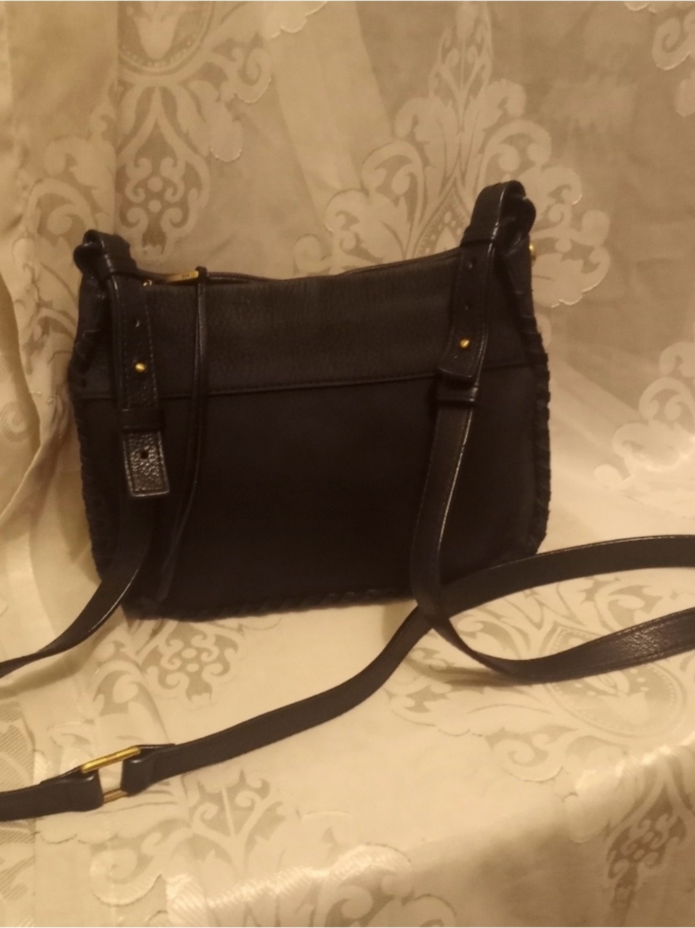 HOBO Black Leather Crossbody Bag with Whipstitch Trim